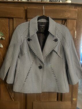 Evan Picone Black and White Herringbone Blazer Jacket